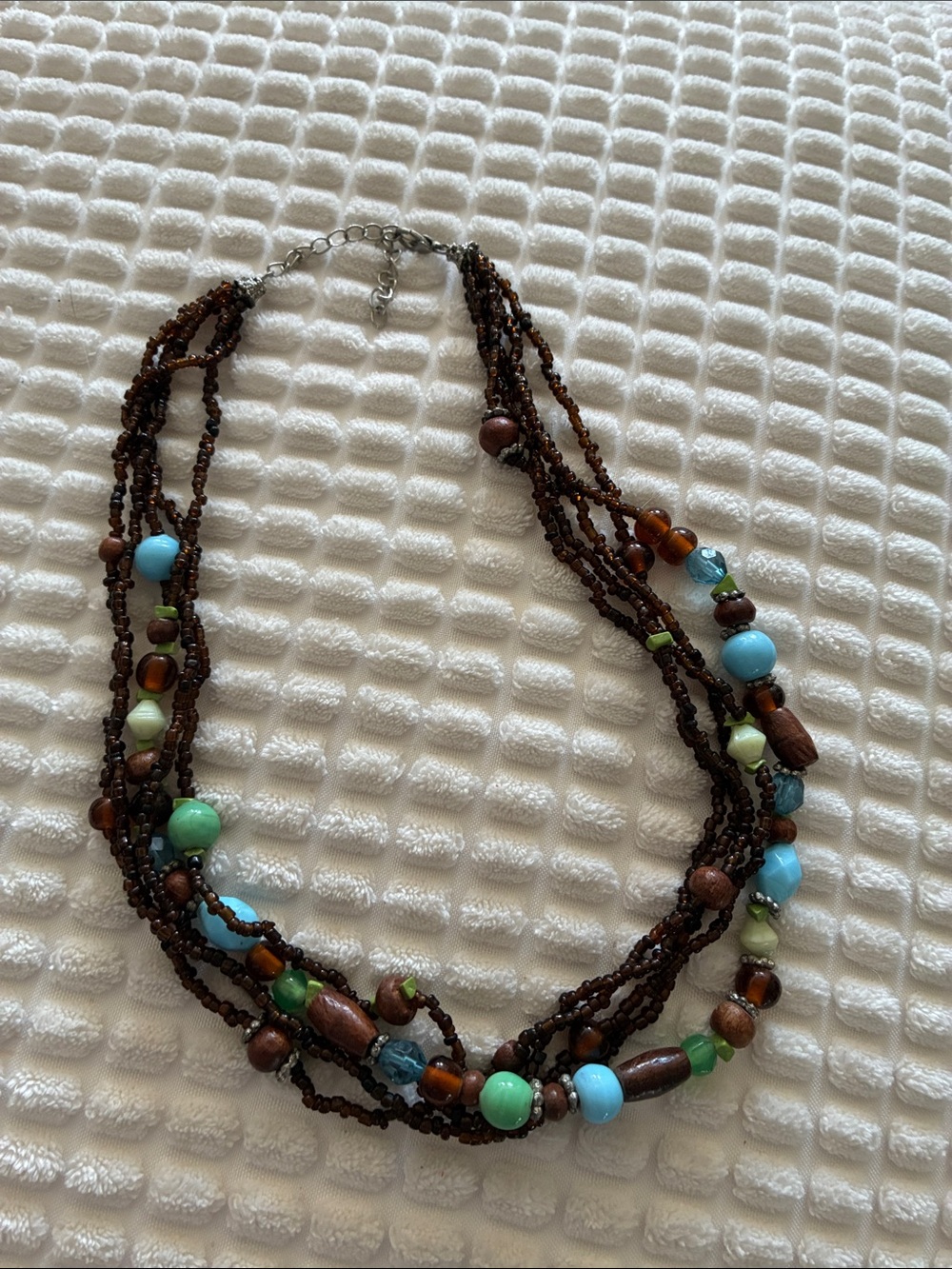 Beaded Multi-Strand Necklace with Turquoise and Brown Accents